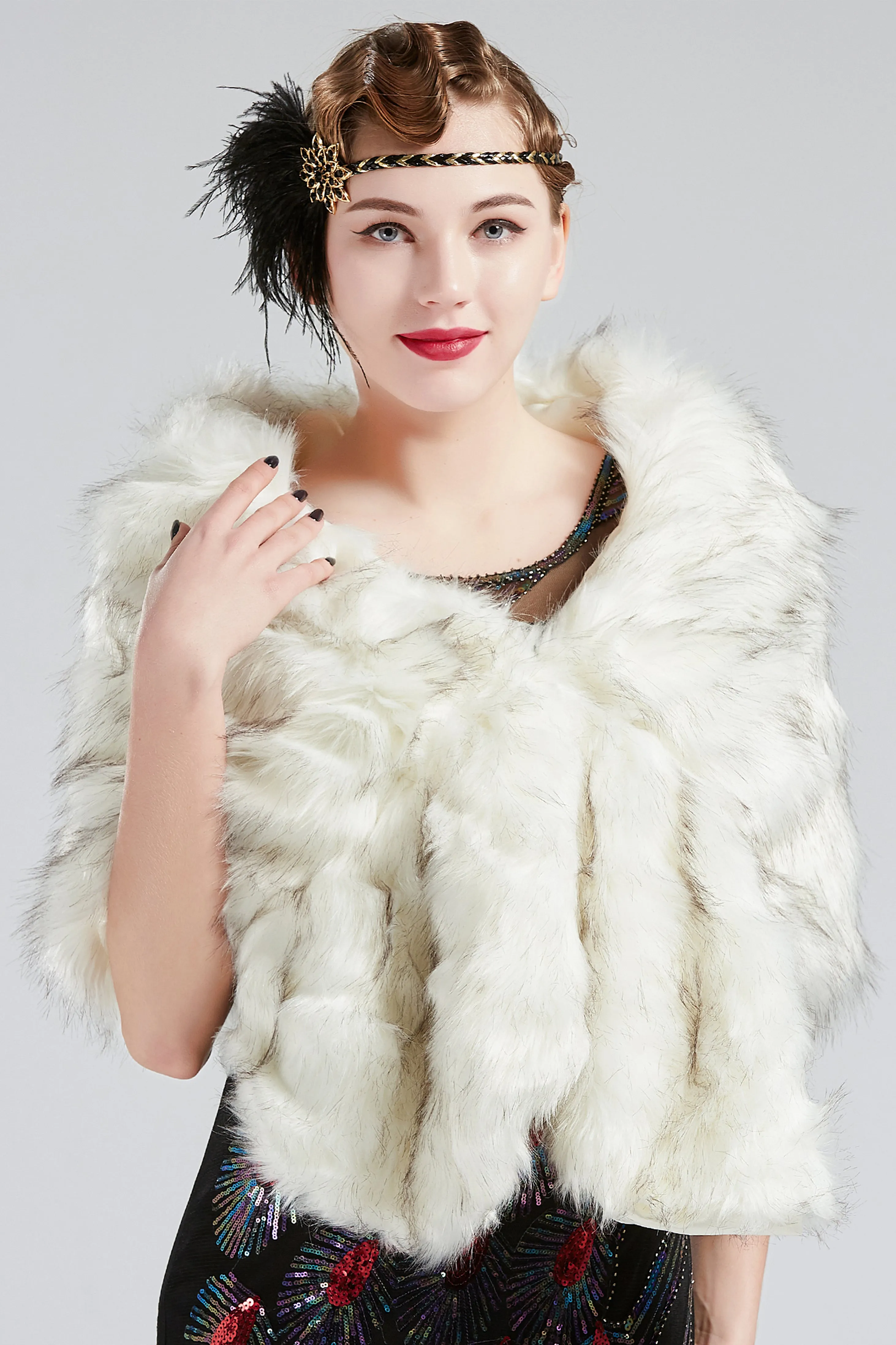 1920s Faux Fur Scarf Wrap Evening Cape