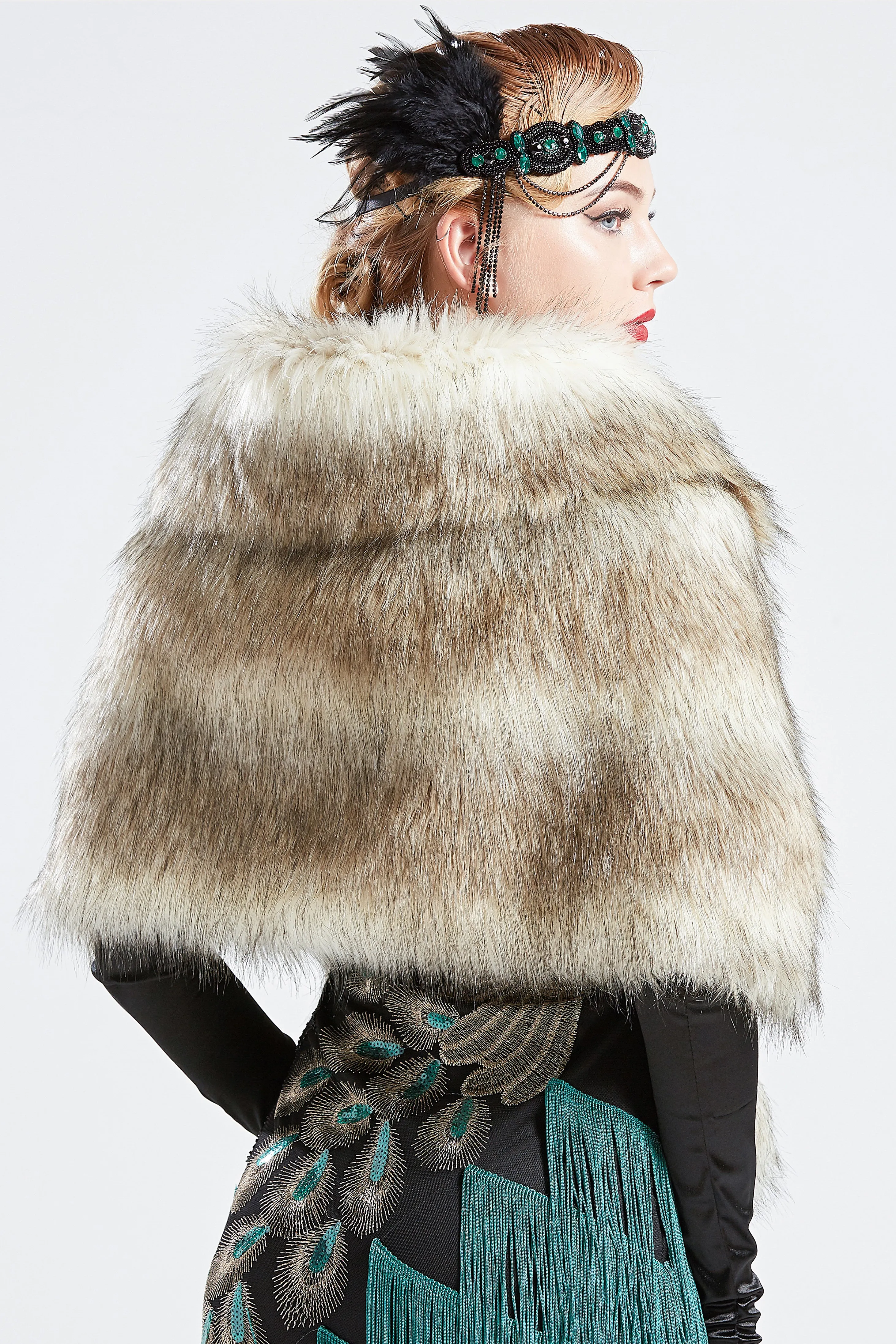 1920s Faux Fur Scarf Wrap Evening Cape