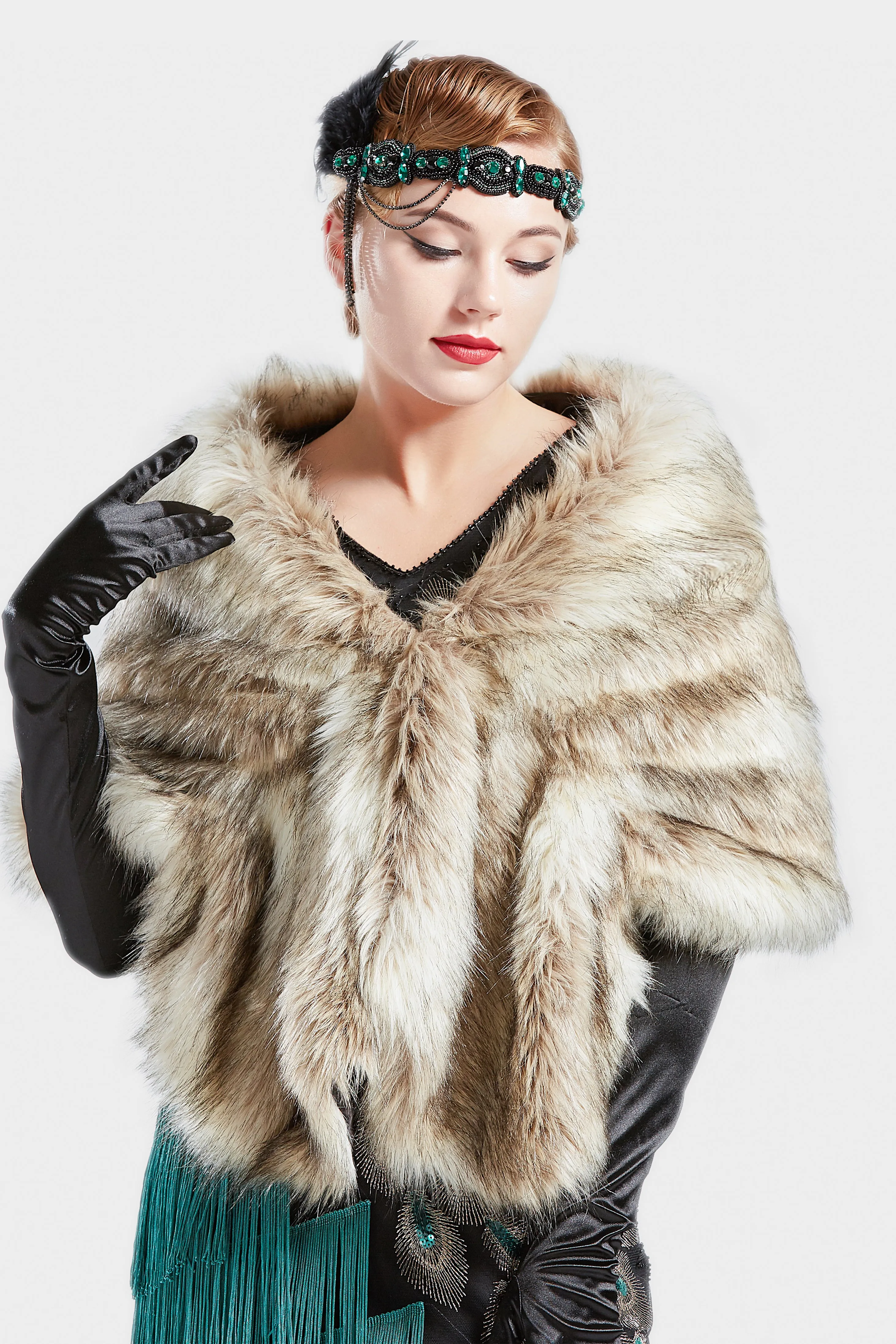 1920s Faux Fur Scarf Wrap Evening Cape