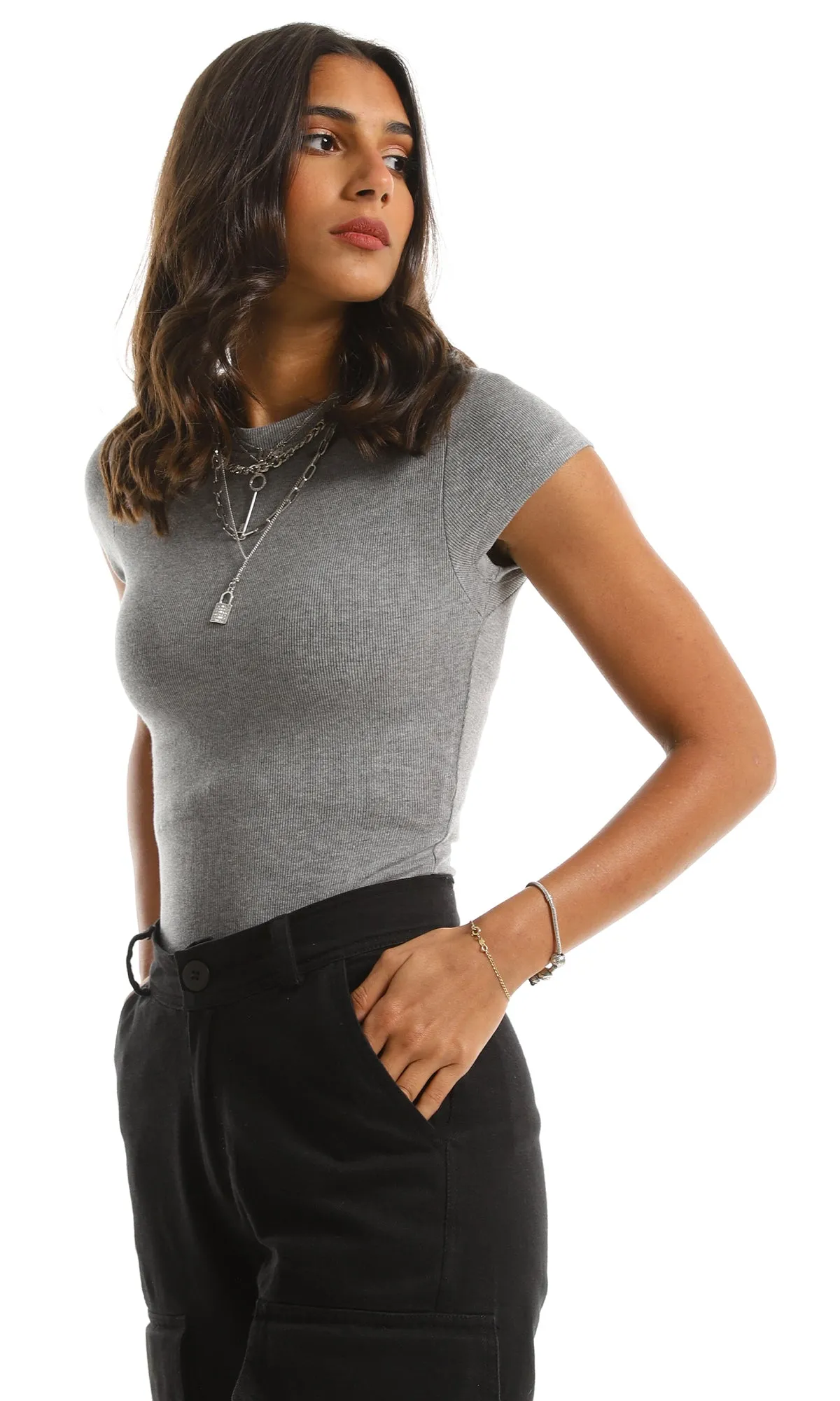 95796 Everyday Stretchy Cap Sleeves T-Shirt - Heather Grey