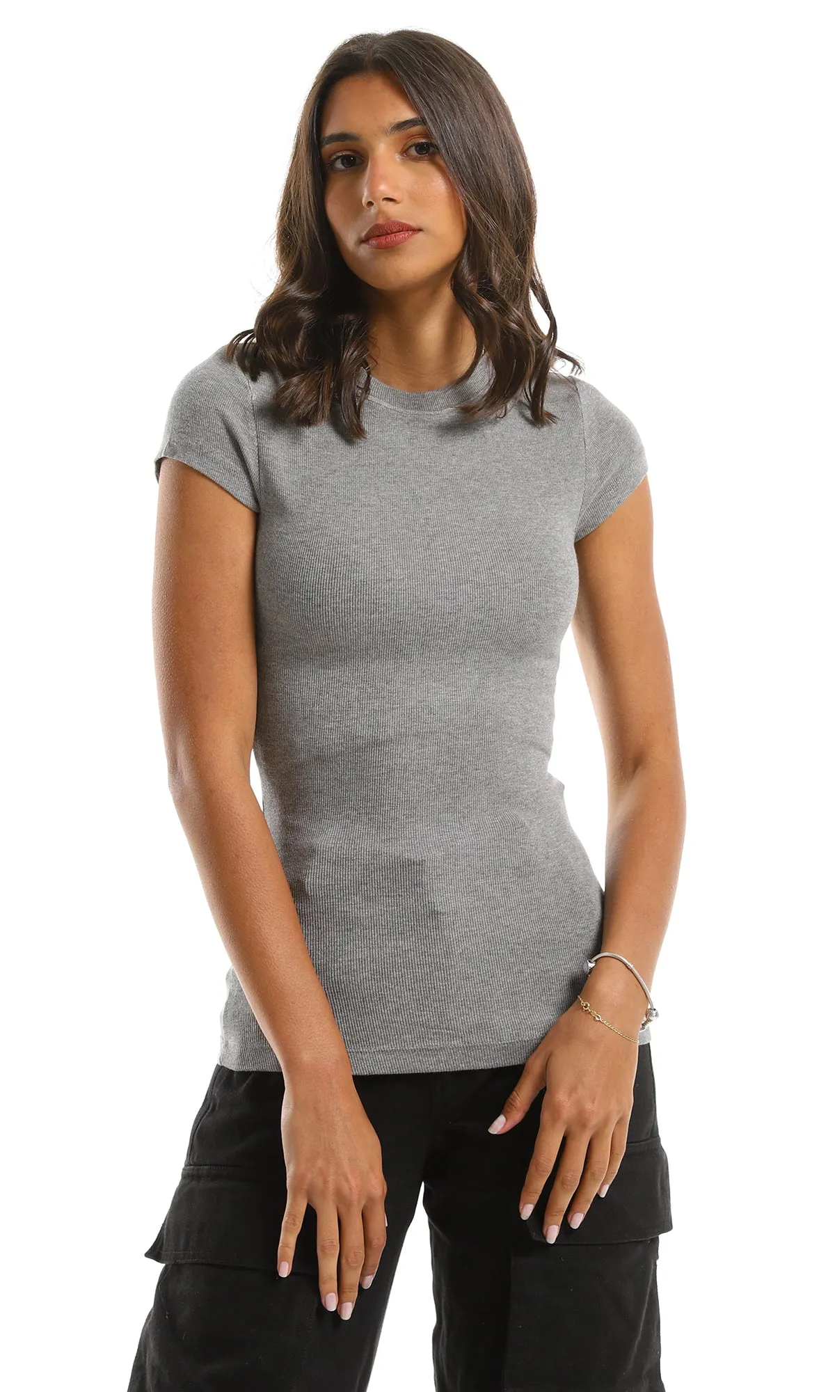 95796 Everyday Stretchy Cap Sleeves T-Shirt - Heather Grey