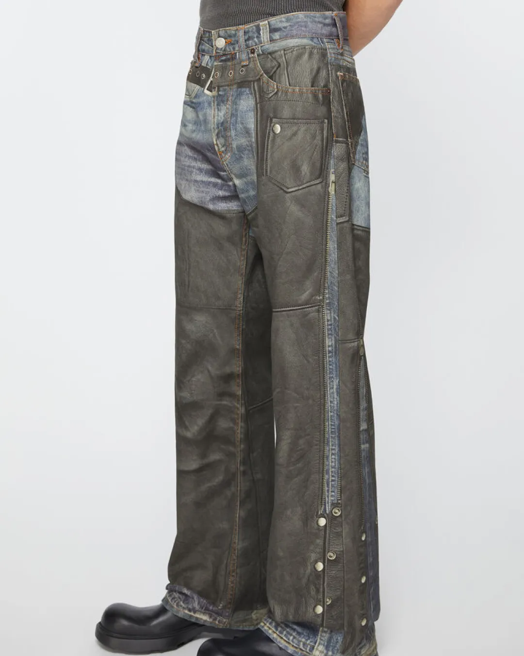 Acne Studios Leather Chaps Printed Jeans