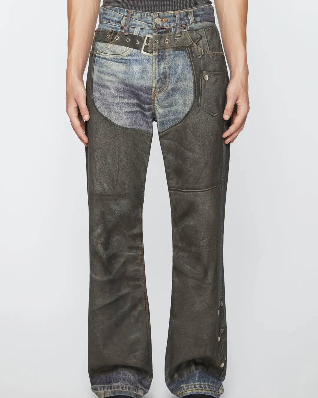 Acne Studios Leather Chaps Printed Jeans