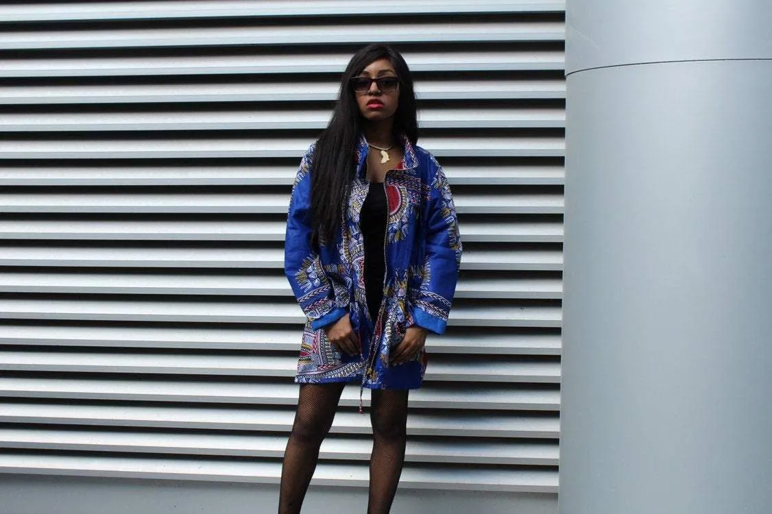 African Peacoat in Bue Dashiki