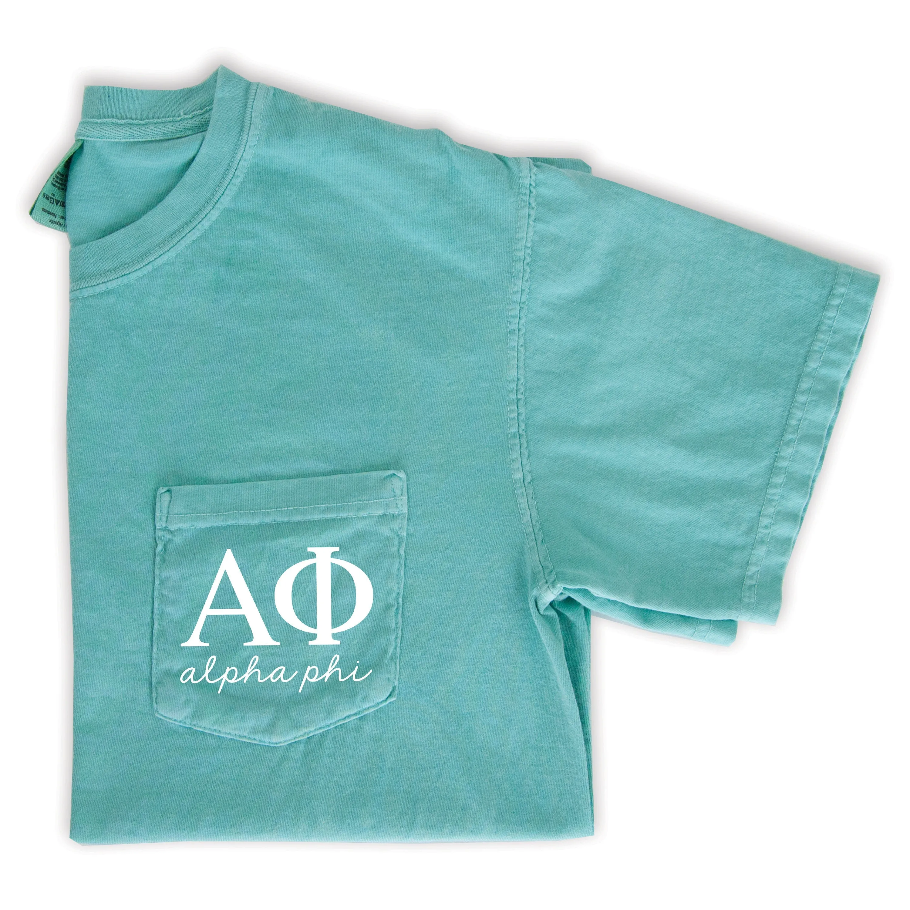 Alpha Phi Script Letters Pocket Tee - Mint