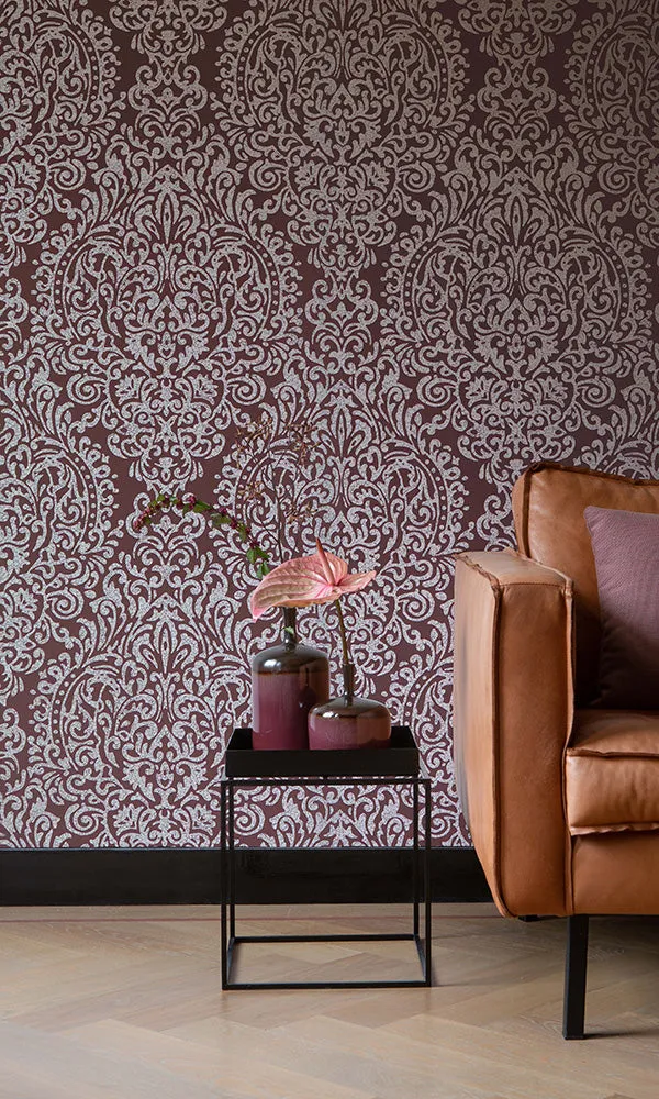 Amiata Burgundy Bold Metallic Damask 296210