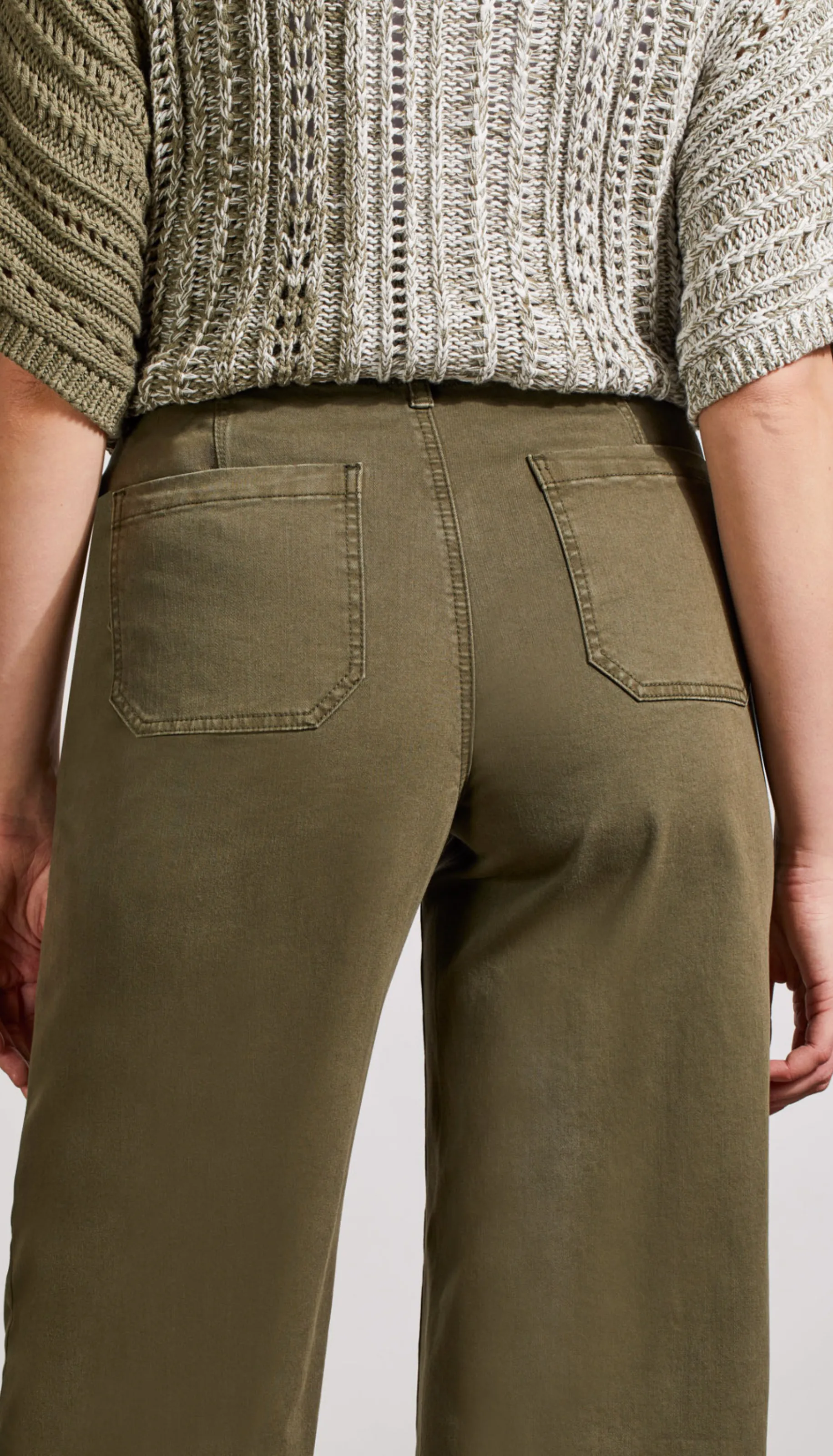 Audrey Hugging Wide Crop Jeans - Olive