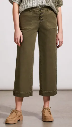 Audrey Hugging Wide Crop Jeans - Olive