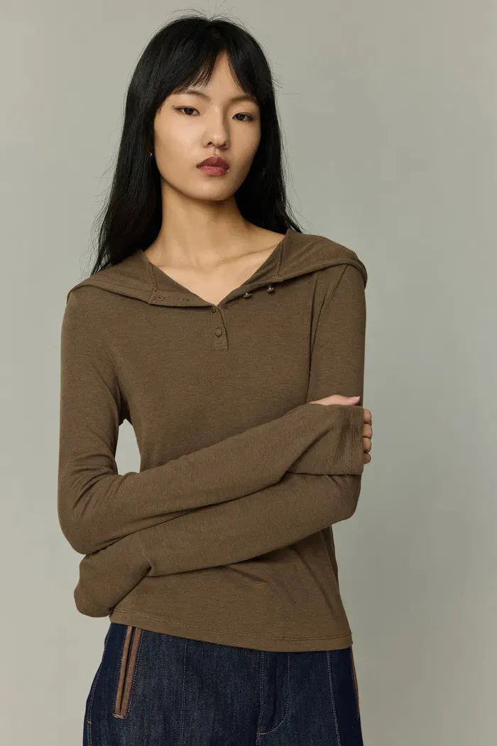 Basic Fitted Hoodie Top in Tencel-Wool Blend