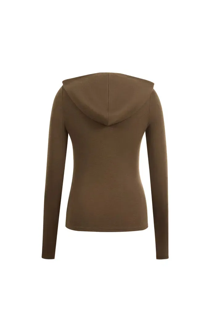 Basic Fitted Hoodie Top in Tencel-Wool Blend