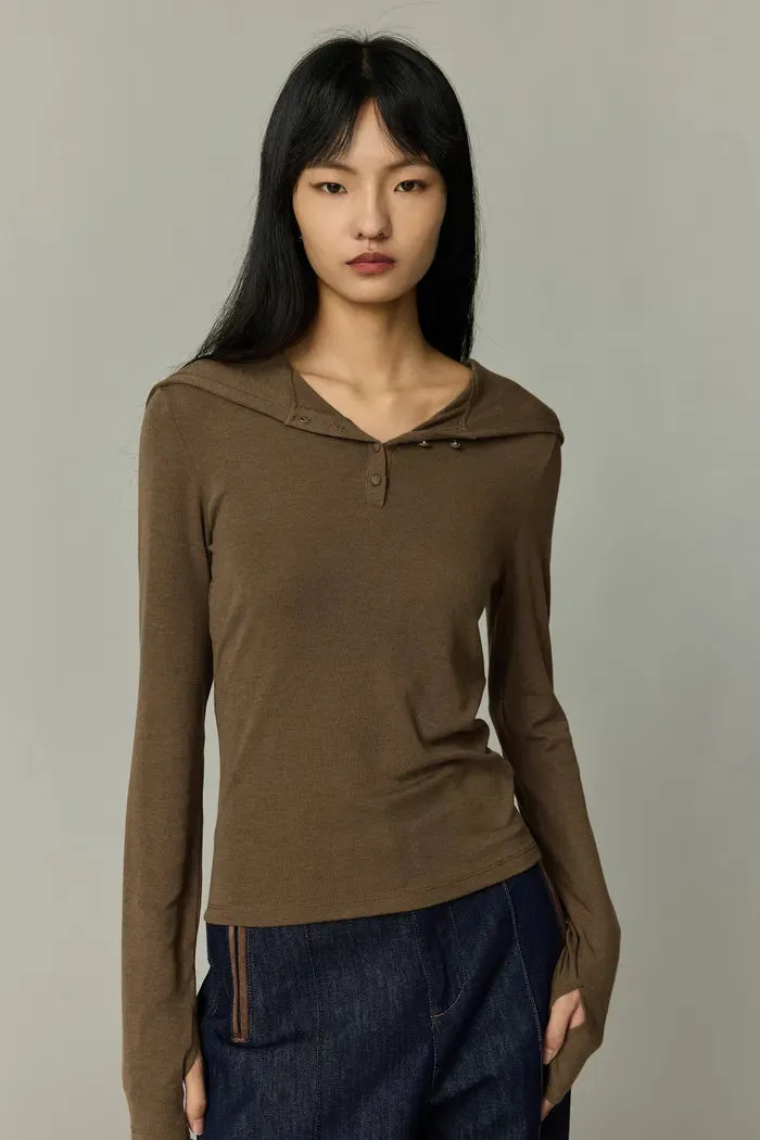 Basic Fitted Hoodie Top in Tencel-Wool Blend