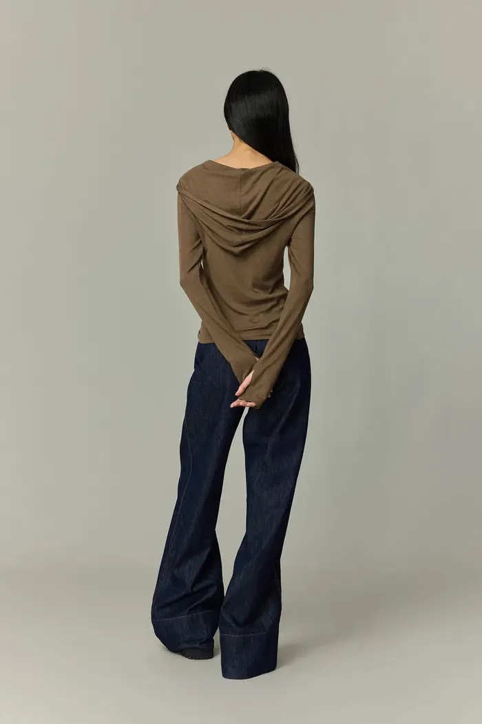 Basic Fitted Hoodie Top in Tencel-Wool Blend