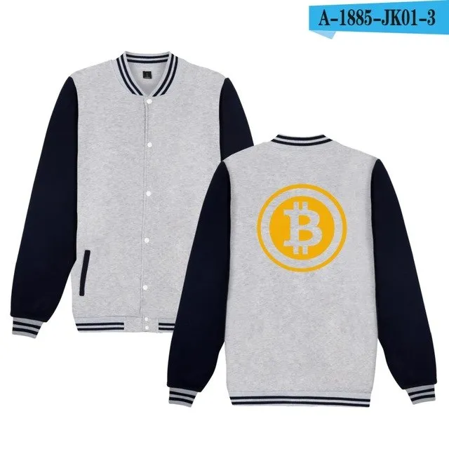 Bitcoin Baseball Jackets Sweatshirt Pullover Hoodies Men Fashion Autumn Virtual Currency Hoodies Men Casual Jackets