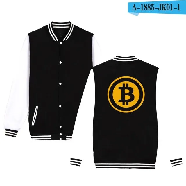 Bitcoin Baseball Jackets Sweatshirt Pullover Hoodies Men Fashion Autumn Virtual Currency Hoodies Men Casual Jackets