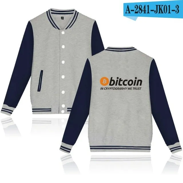 Bitcoin Baseball Jackets Sweatshirt Pullover Hoodies Men Fashion Autumn Virtual Currency Hoodies Men Casual Jackets