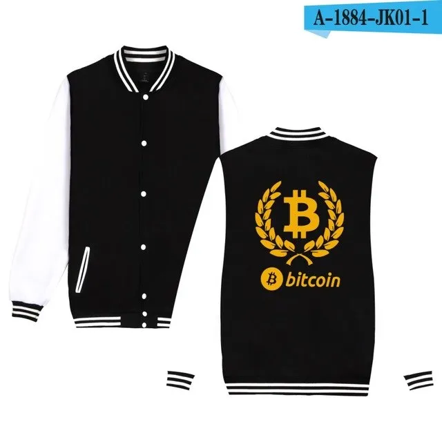 Bitcoin Baseball Jackets Sweatshirt Pullover Hoodies Men Fashion Autumn Virtual Currency Hoodies Men Casual Jackets