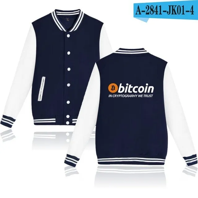 Bitcoin Baseball Jackets Sweatshirt Pullover Hoodies Men Fashion Autumn Virtual Currency Hoodies Men Casual Jackets