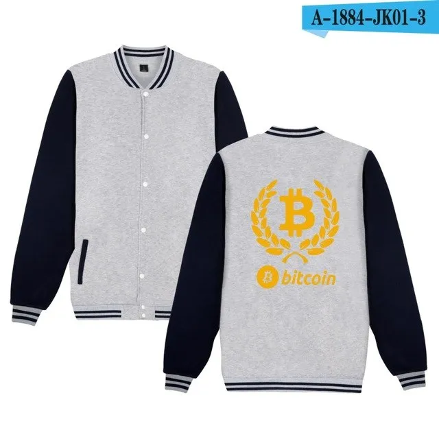 Bitcoin Baseball Jackets Sweatshirt Pullover Hoodies Men Fashion Autumn Virtual Currency Hoodies Men Casual Jackets