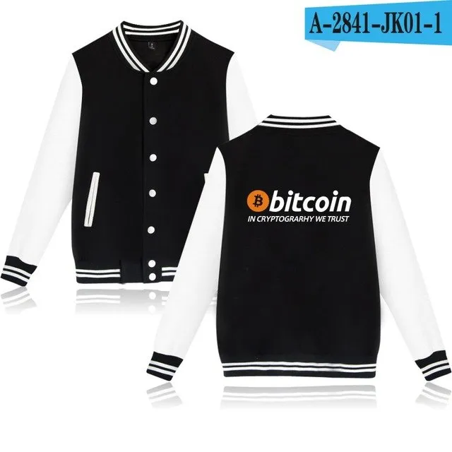 Bitcoin Baseball Jackets Sweatshirt Pullover Hoodies Men Fashion Autumn Virtual Currency Hoodies Men Casual Jackets