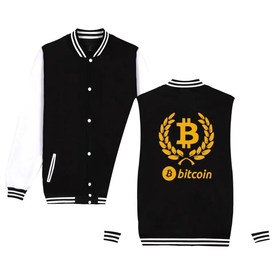 Bitcoin Baseball Jackets Sweatshirt Pullover Hoodies Men Fashion Autumn Virtual Currency Hoodies Men Casual Jackets