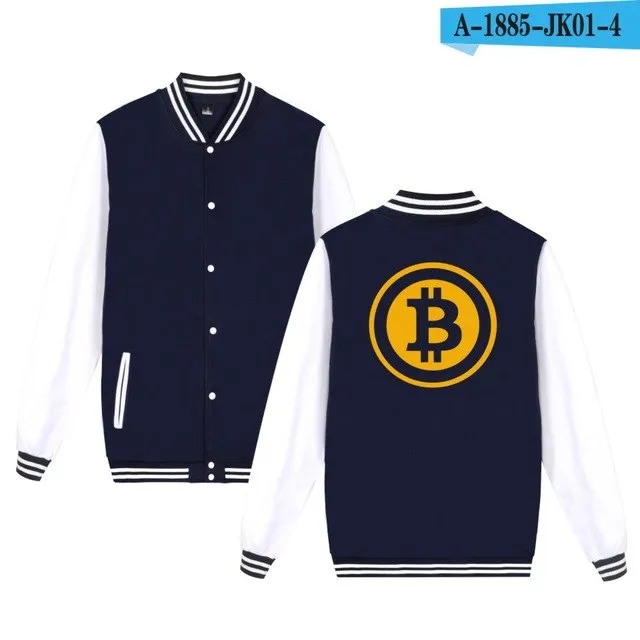 Bitcoin Baseball Jackets Sweatshirt Pullover Hoodies Men Fashion Autumn Virtual Currency Hoodies Men Casual Jackets