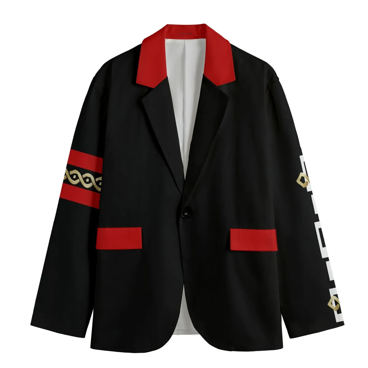 Black Red Punteggiato Printed Flat Lapel Collar Blazer