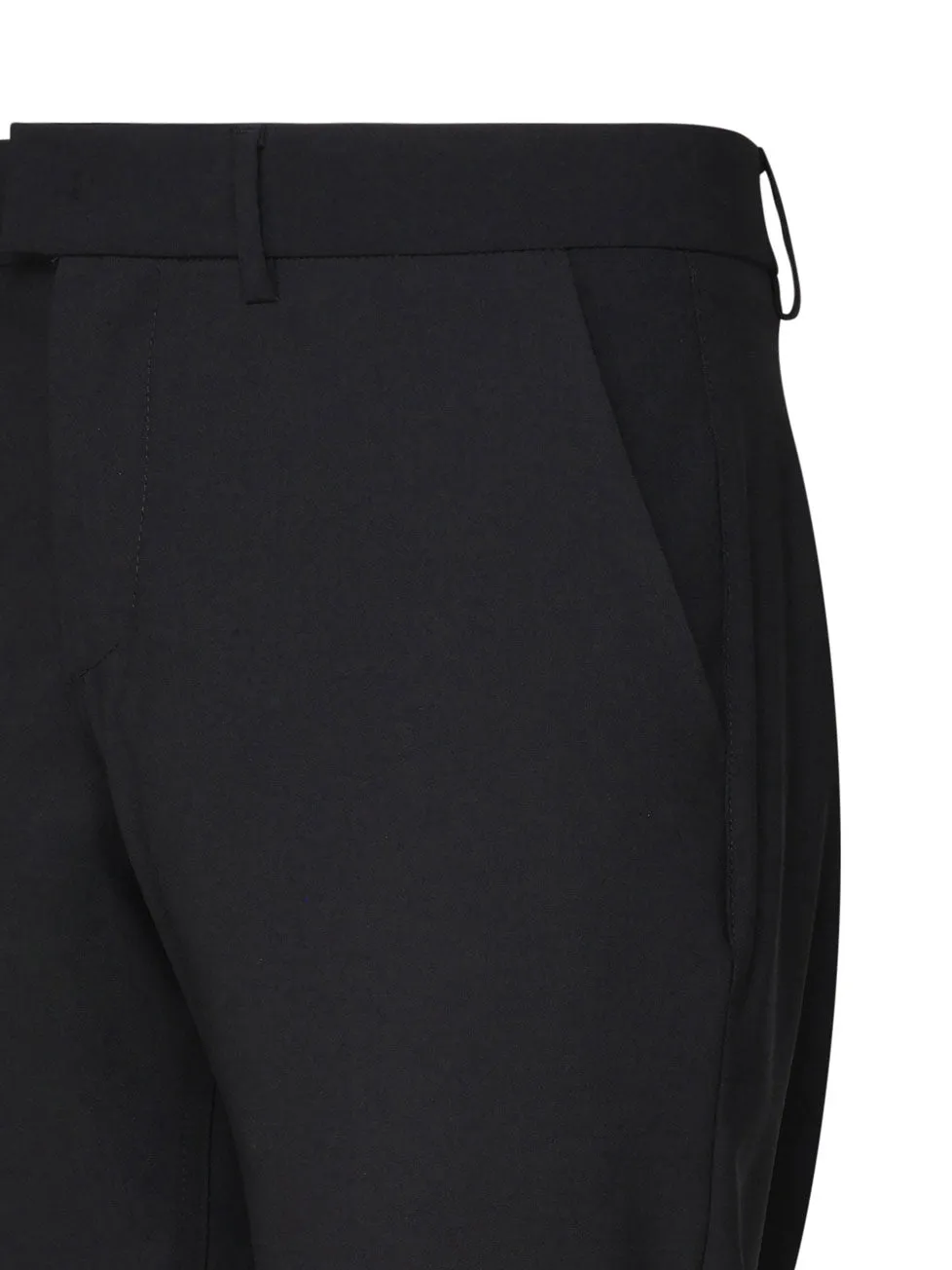 Black Wool Canvas Cigarette Trousers