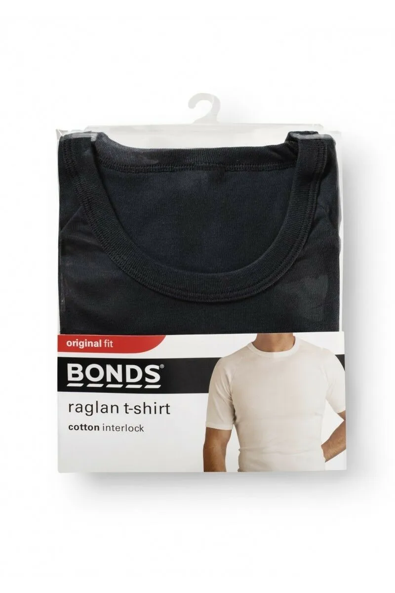 Bonds Raglan Tshirt Crew / V Neck Tee Top - Black White Navy Grey