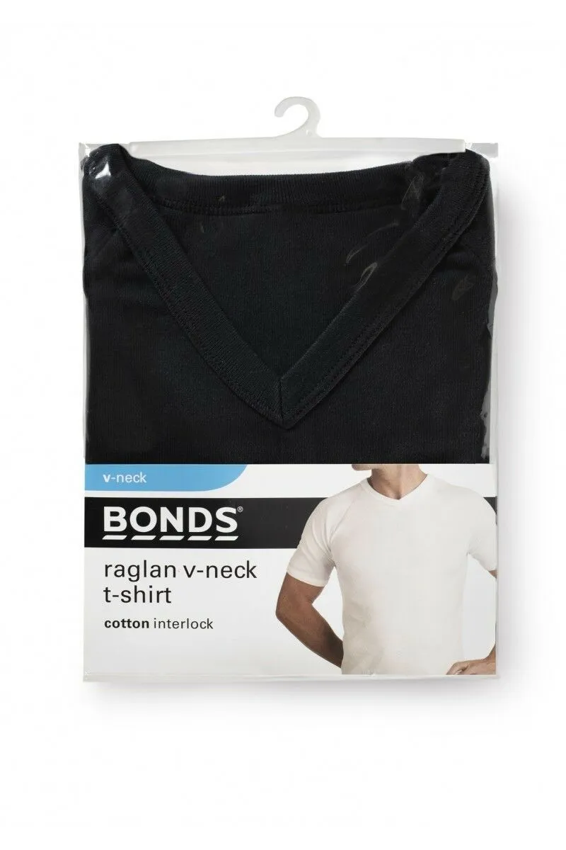 Bonds Raglan Tshirt Crew / V Neck Tee Top - Black White Navy Grey