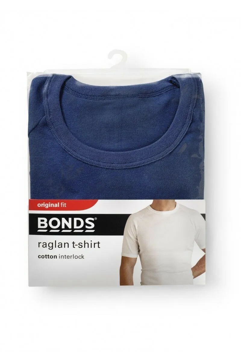 Bonds Raglan Tshirt Crew / V Neck Tee Top - Black White Navy Grey