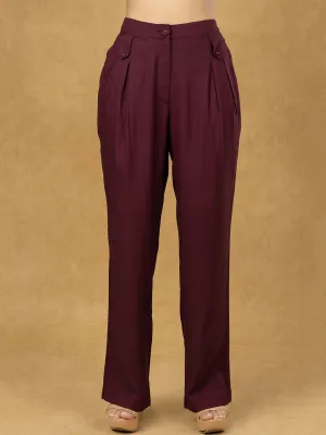 Burgundy Inverted Pleats High Waist  Trouser