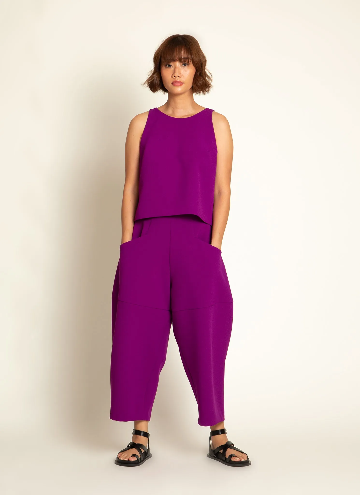 Cachuabi Tomato Tapered Billow Pocket Pant in Magenta Purple