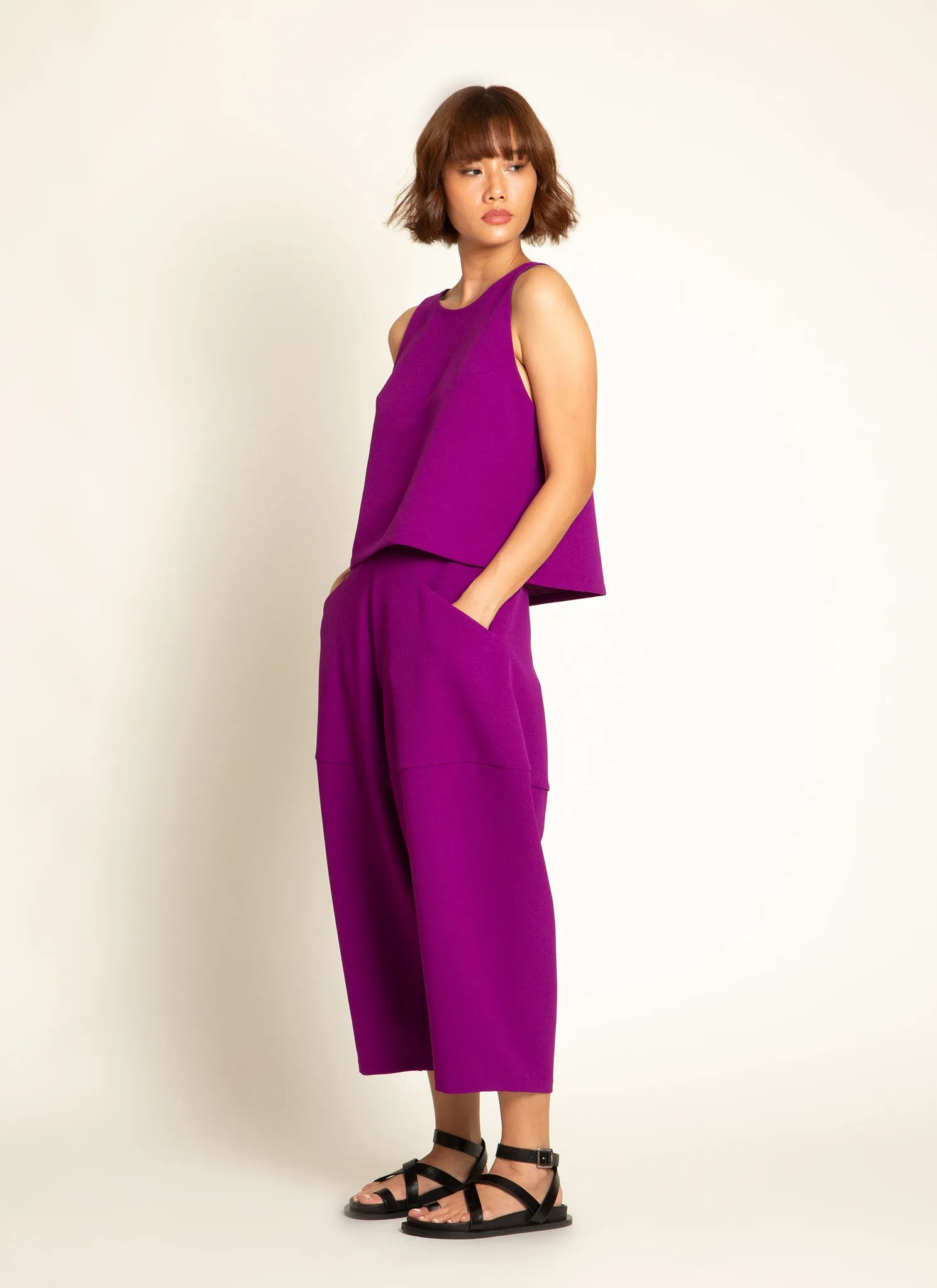 Cachuabi Tomato Tapered Billow Pocket Pant in Magenta Purple