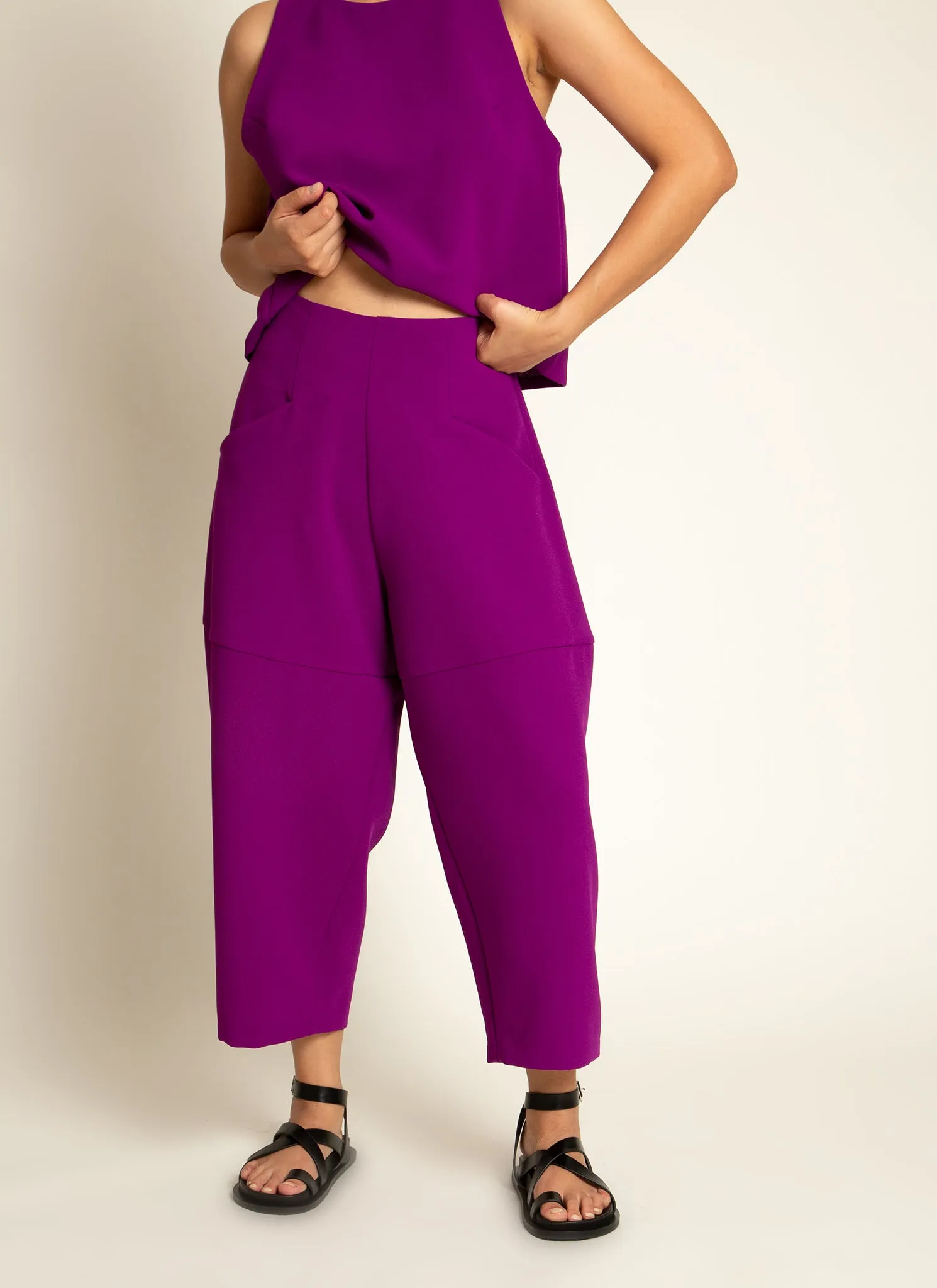 Cachuabi Tomato Tapered Billow Pocket Pant in Magenta Purple