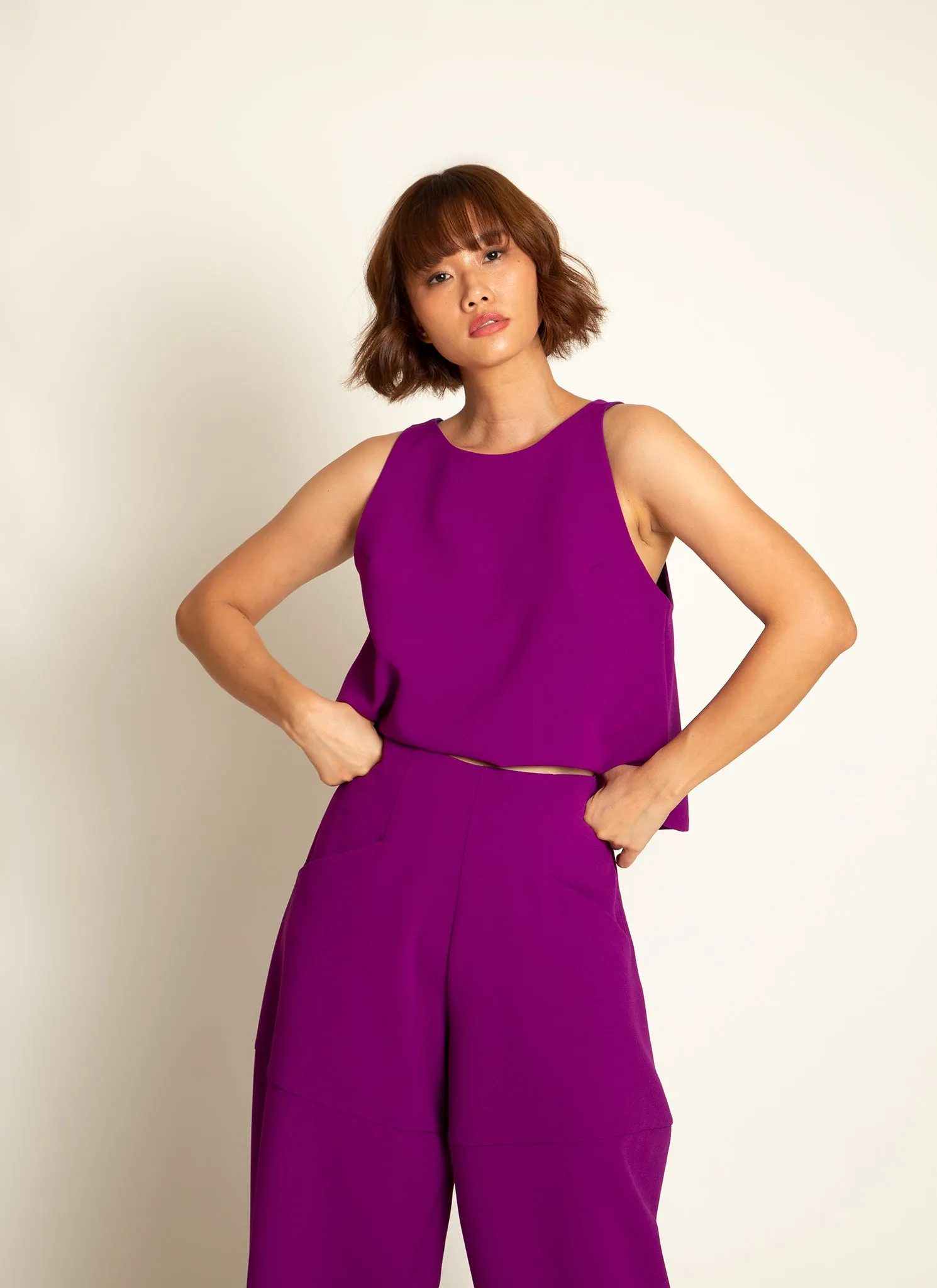 Cachuabi Tomato Tapered Billow Pocket Pant in Magenta Purple