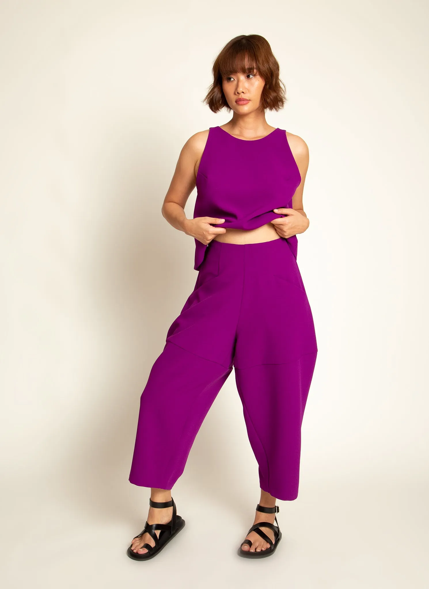 Cachuabi Tomato Tapered Billow Pocket Pant in Magenta Purple