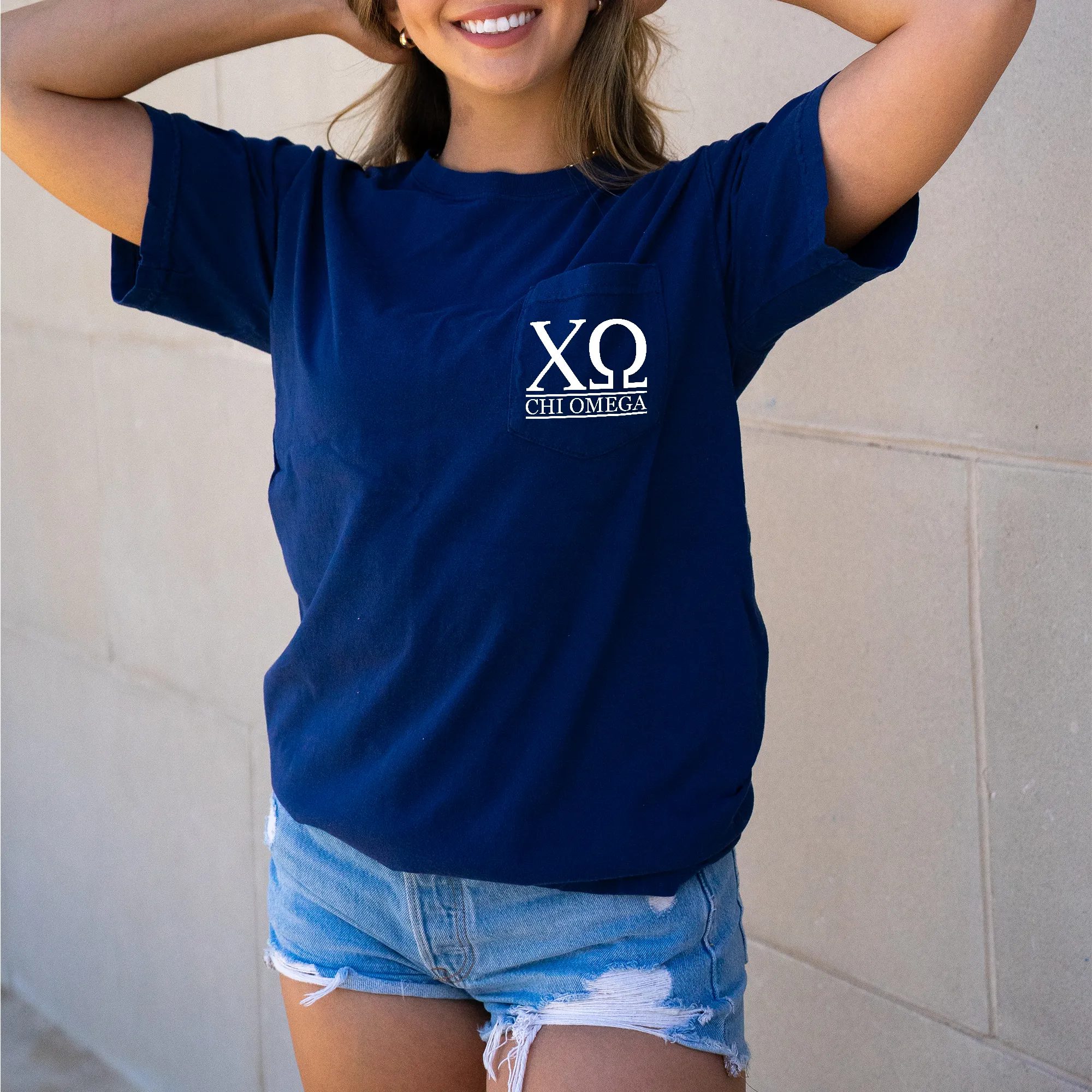 Chi Omega Block Letters T-Shirt - Navy