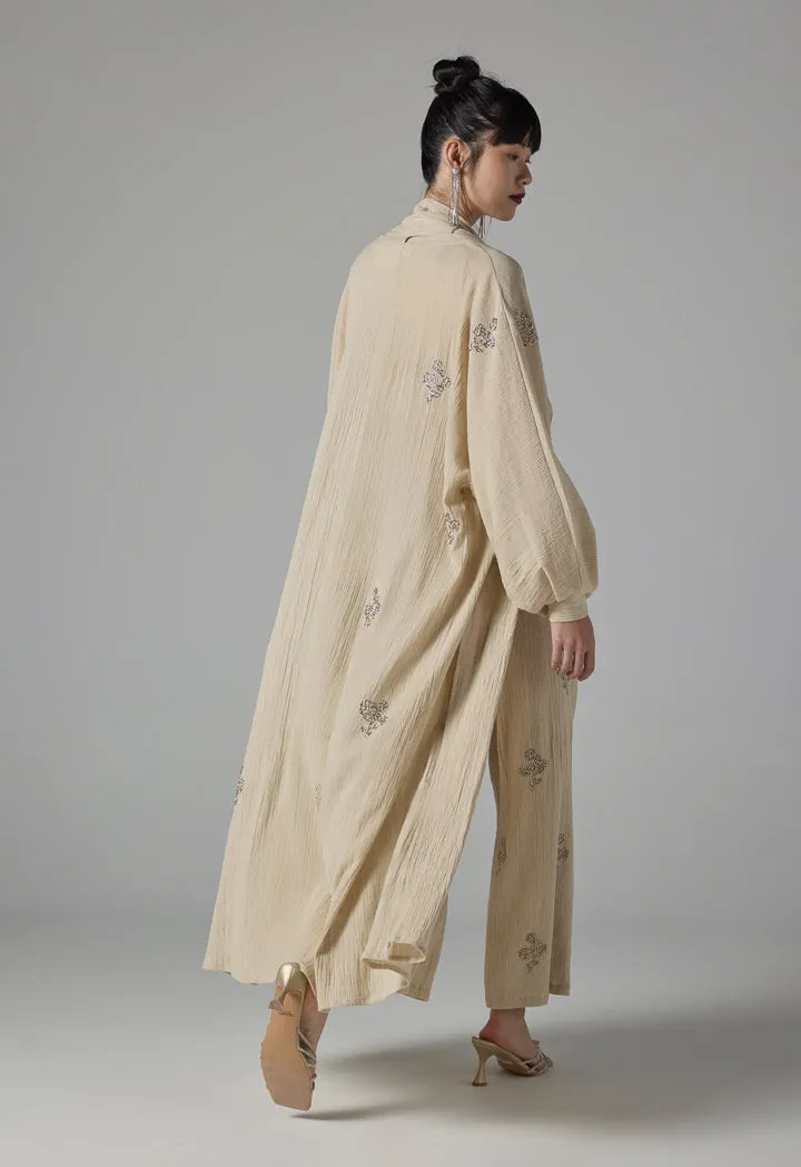 Choice Solid Crystal Embellished Maxi Abaya - Ramadan Style Beige