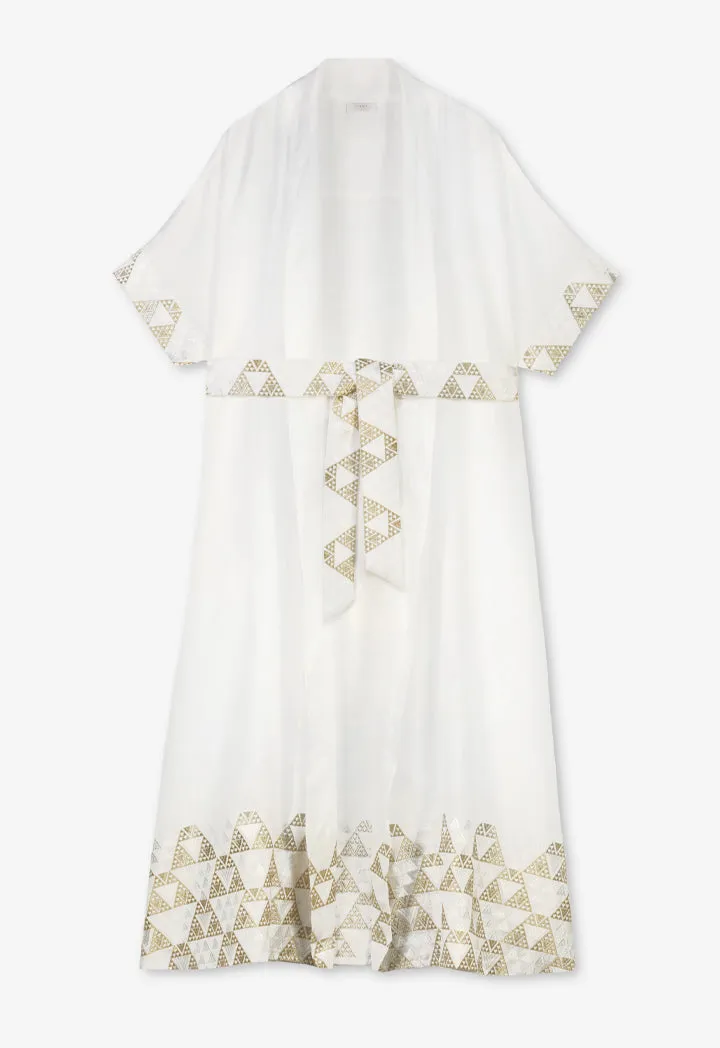 Choice Solid Embroidered Geometric Maxi Abaya - Ramadan Style Off White