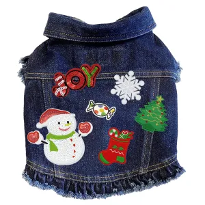 Custom Christmas Denim Dog Jacket With Ruffles Joy