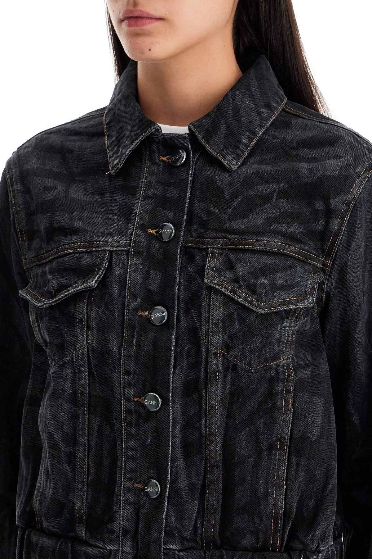 cut

short denim jacket with laser-cut