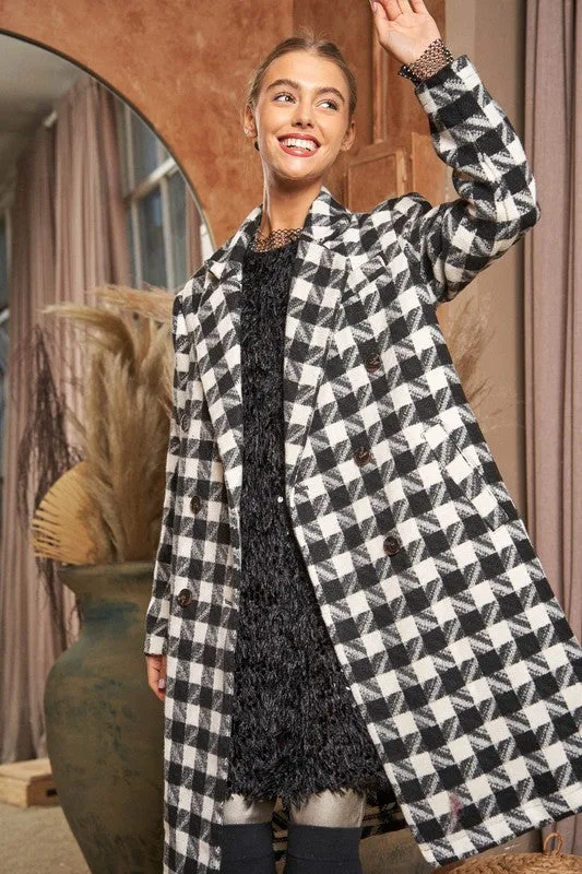 Davi & Dani Textured Knit Tweed Double Button Coat Jacket