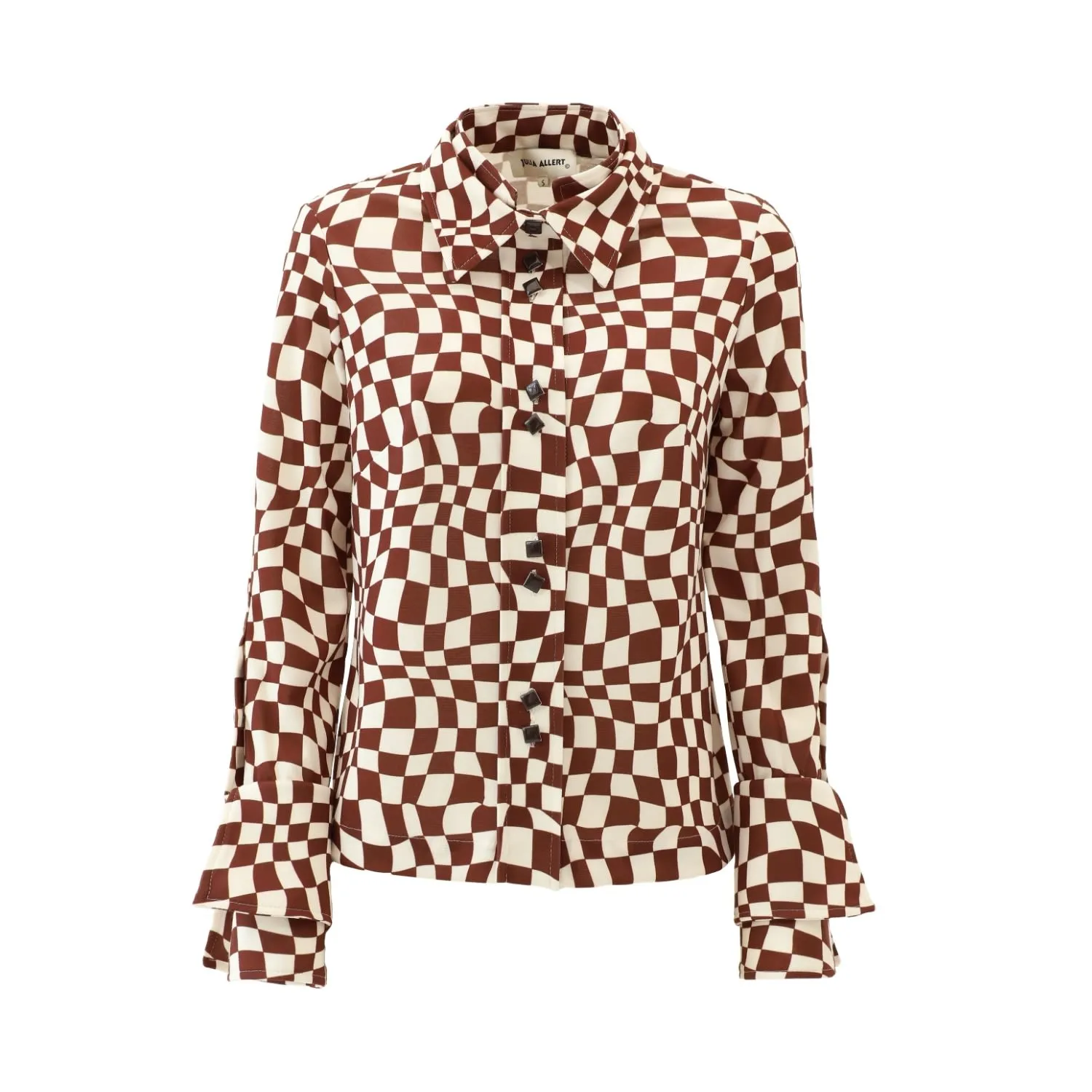 Designer Checkered Knit Shirt Brown