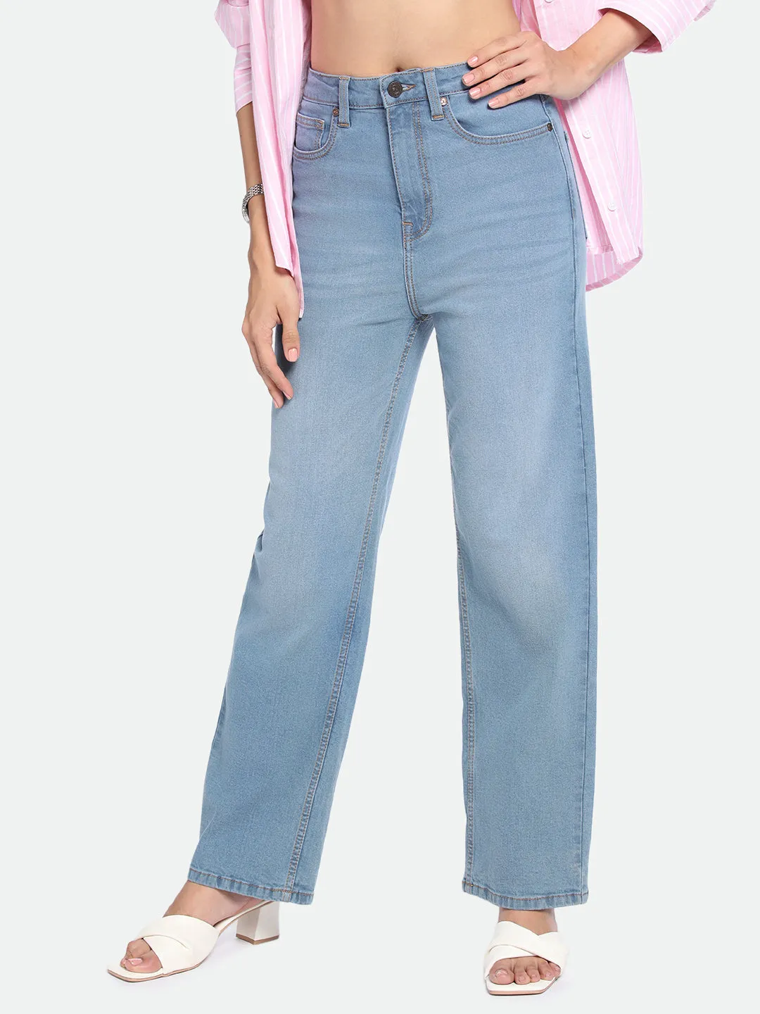 DL Woman Straight Fit High-Rise Clean Look Light Fade Stretchable Jeans