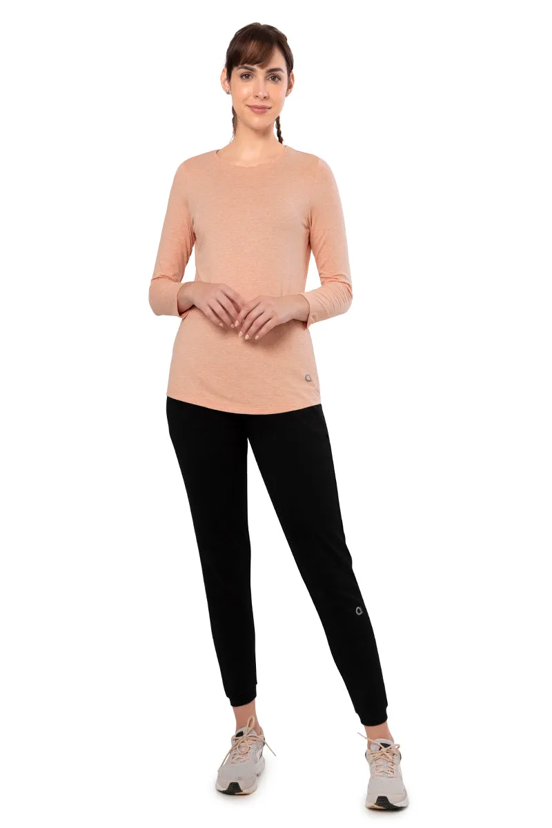 Essential Long Sleeve Round Neck T-Shirt - Peach Blossom Marl