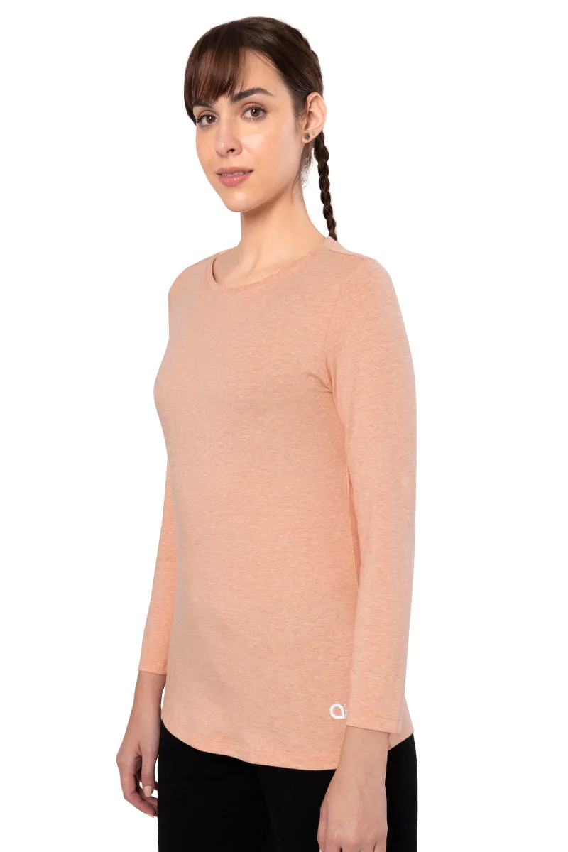 Essential Long Sleeve Round Neck T-Shirt - Peach Blossom Marl