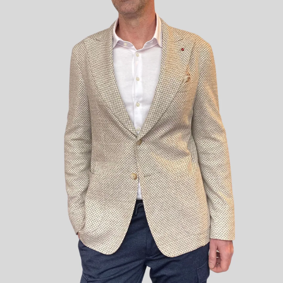 Exploded Birdseye Patch Pocket Peaked Blazer - Taupe