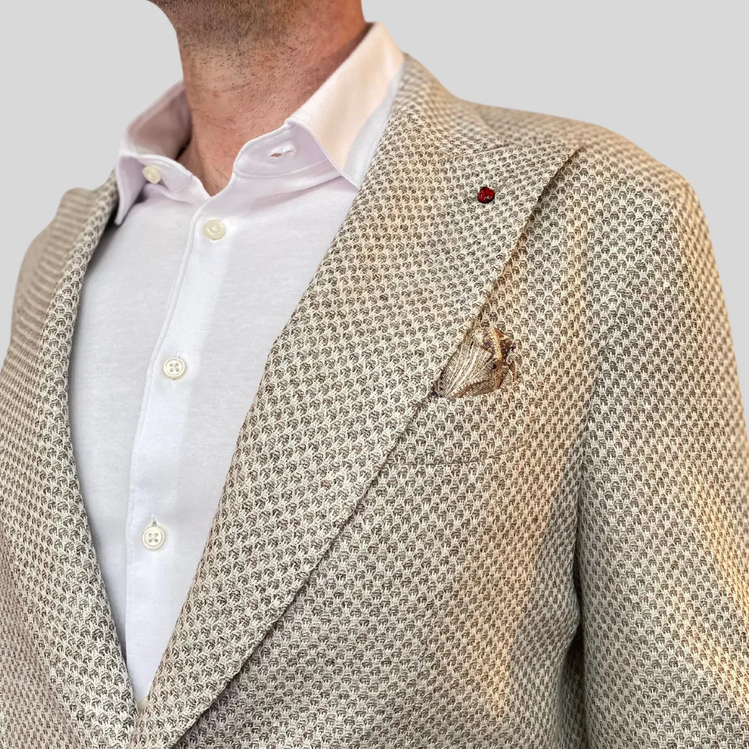 Exploded Birdseye Patch Pocket Peaked Blazer - Taupe