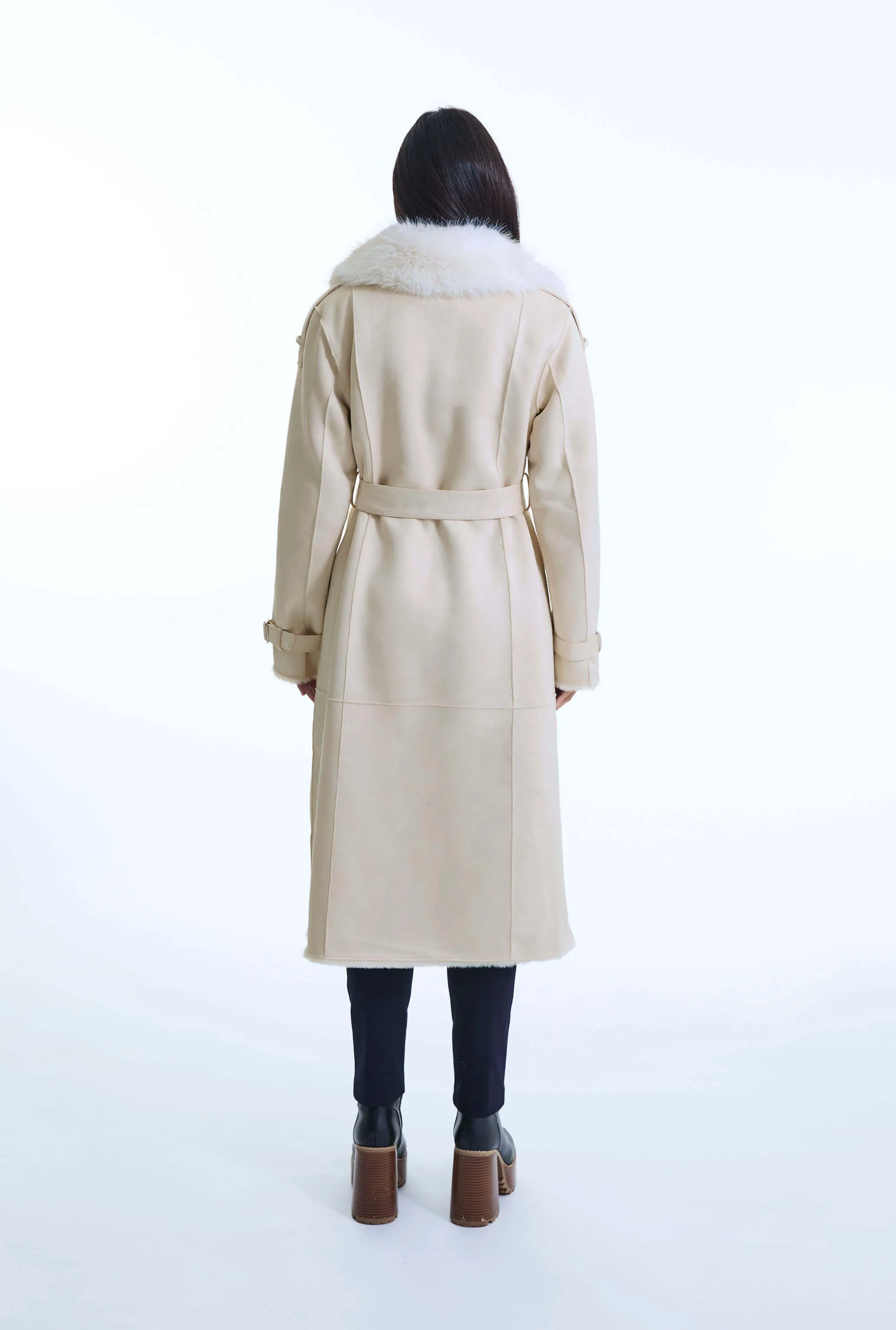 Faux Fur Suede Beige Coat