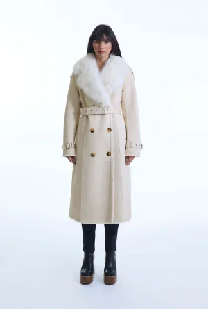 Faux Fur Suede Beige Coat